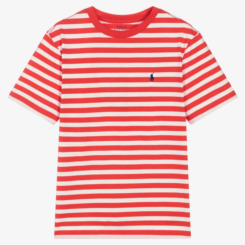 Ralph Lauren-Teen Boys Red Striped Cotton Logo T-Shirt | Childrensalon Outlet