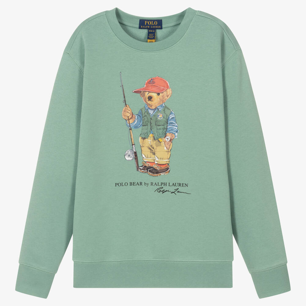 Ralph Lauren - Teen Boys Sage Green Polo Bear Sweatshirt | Childrensalon