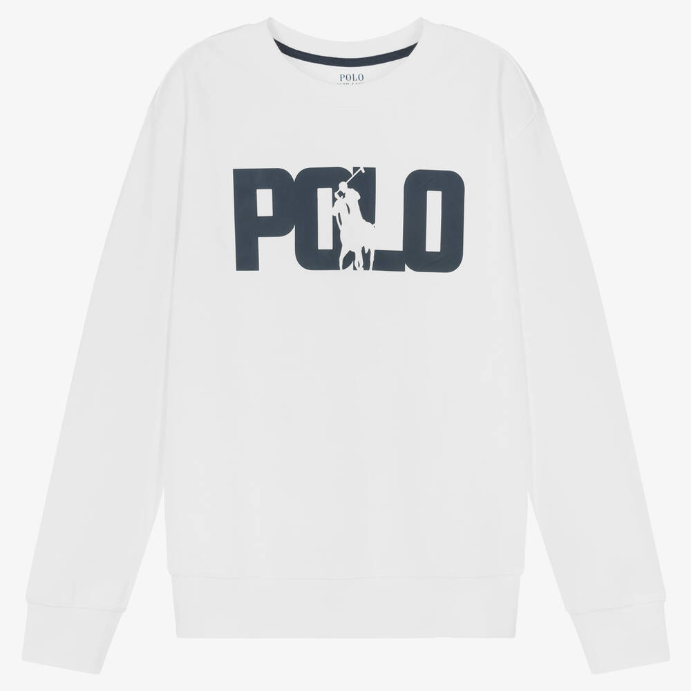 Ralph Lauren - Teen Boys White Cotton Jersey Sweatshirt | Childrensalon