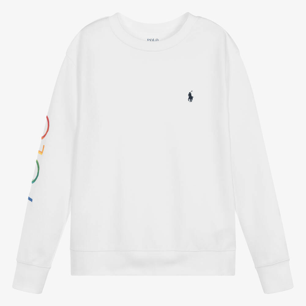 Ralph Lauren Teen Boys White Cotton Polo Sweatshirt Childrensalon Outlet