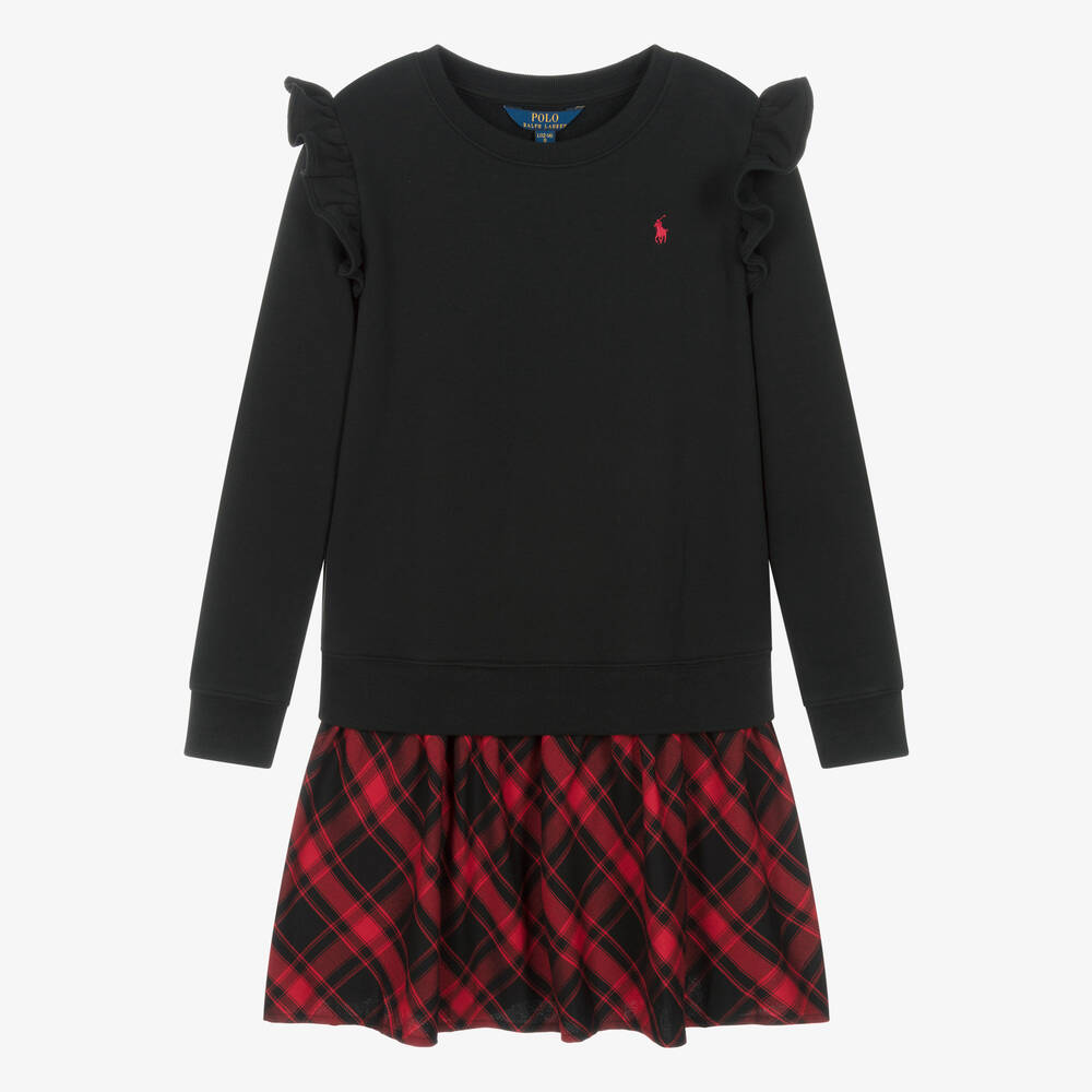 Ralph Lauren - Robe écossaise noire et rouge ado | Childrensalon