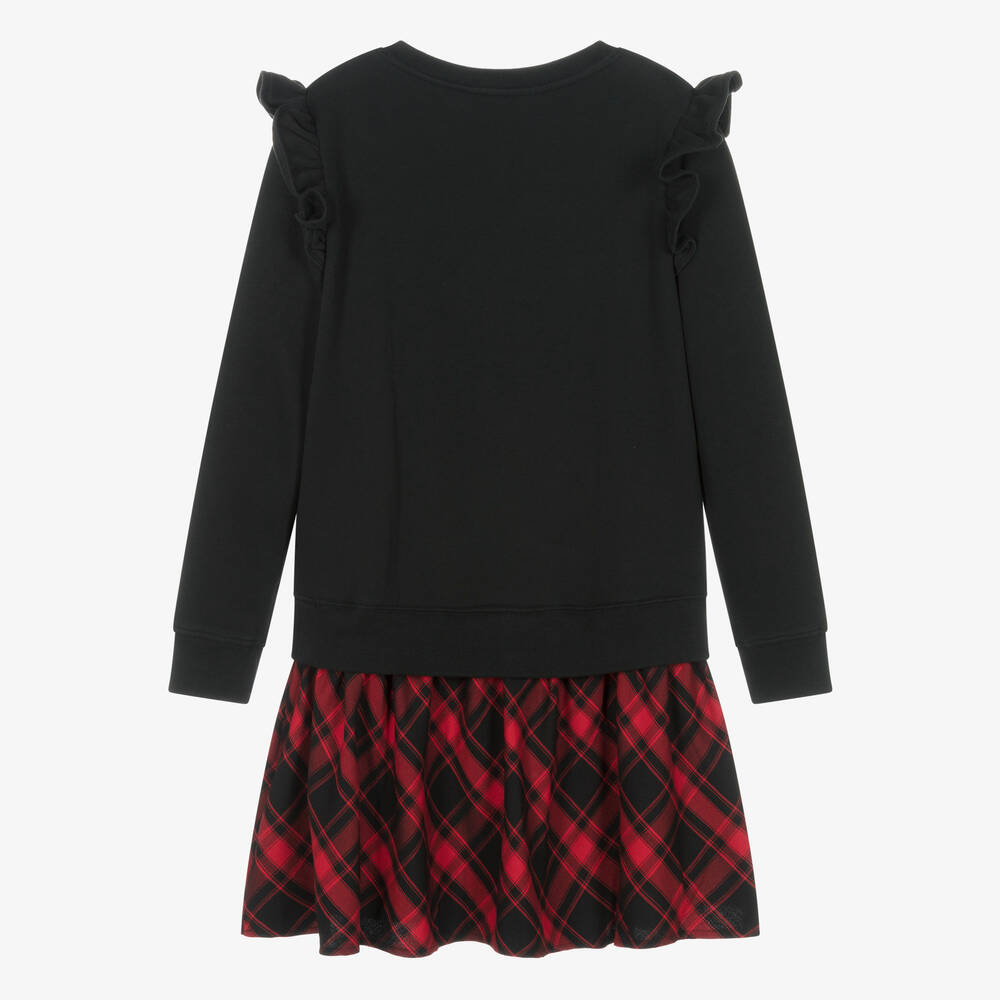 Ralph Lauren-فستان قطن وفيسكوز تارتان لون أسود وأحمر | Childrensalon Outlet