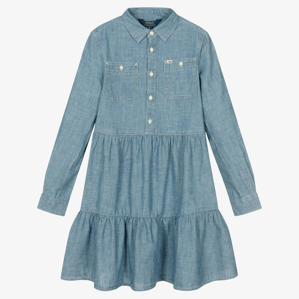 Polo Ralph Lauren - Blaues Teen Chambray-Kleid (M) | Childrensalon