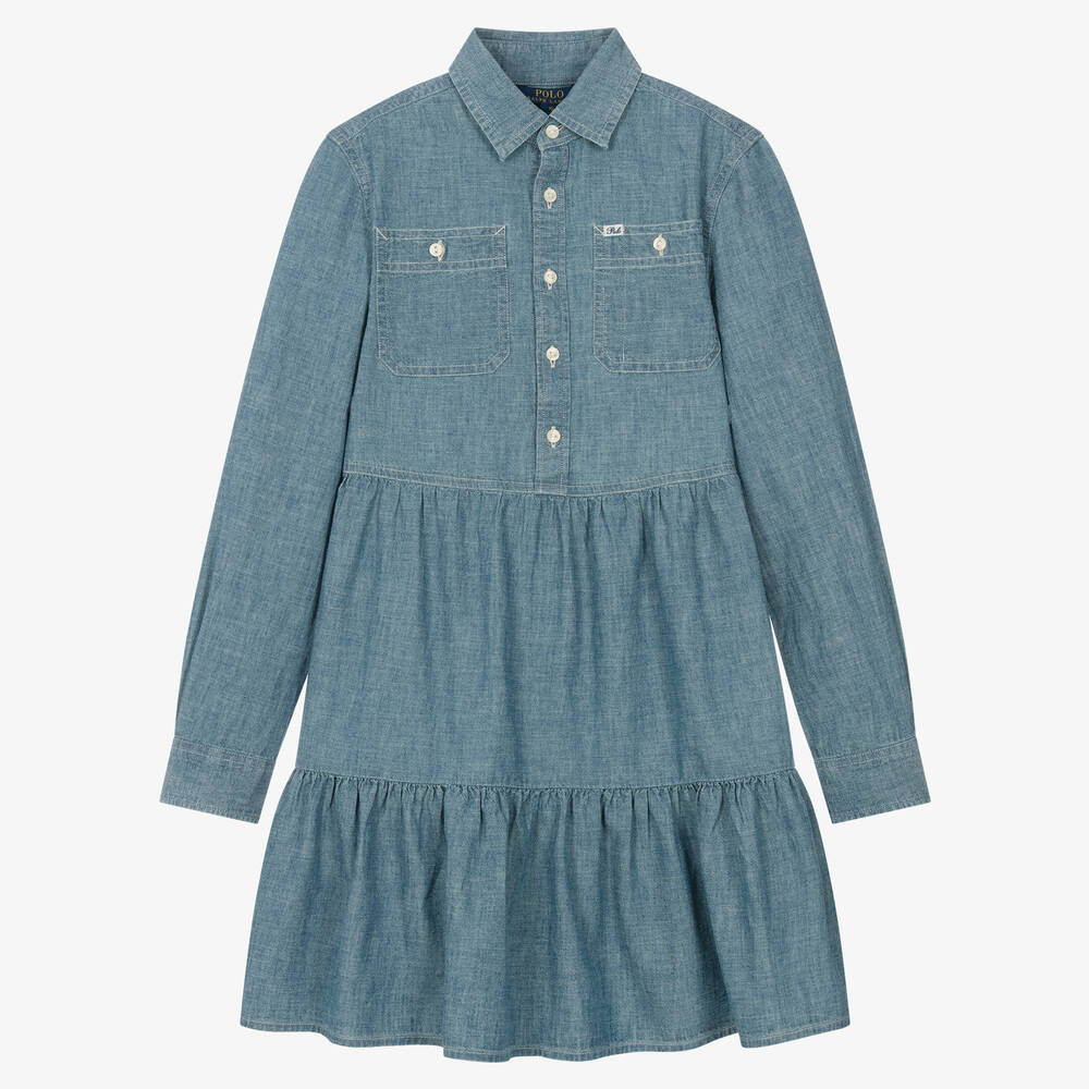Ralph Lauren Teen Girls Blue Chambray Shirt Dress Childrensalon Outlet