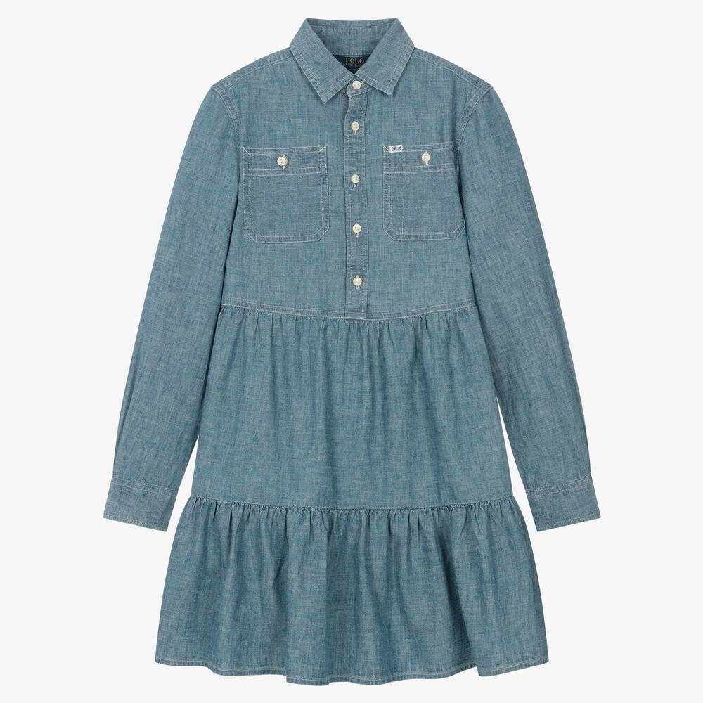 Ralph Lauren - Blaues Teen Chambray-Hemdkleid | Childrensalon