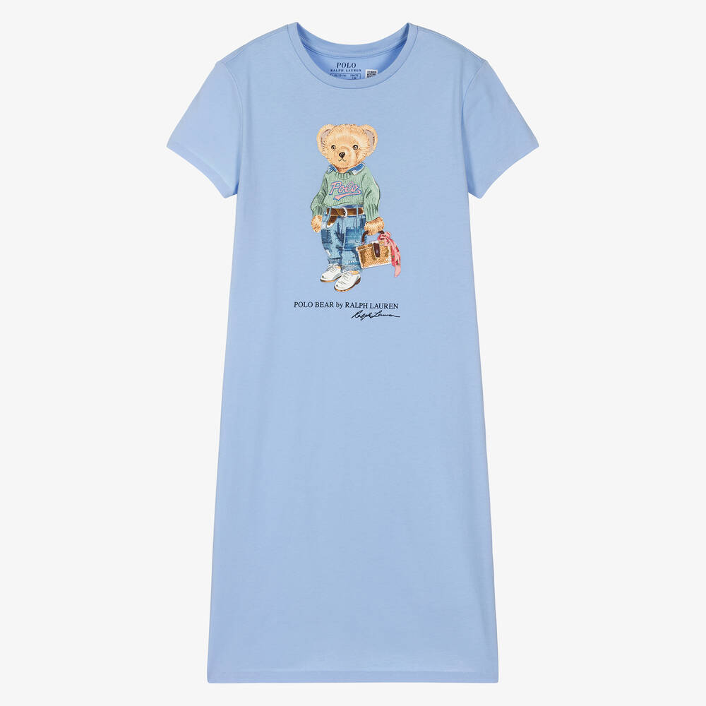 Polo Ralph Lauren-فستان تينز قطن لون أزرق باهت | Childrensalon Outlet