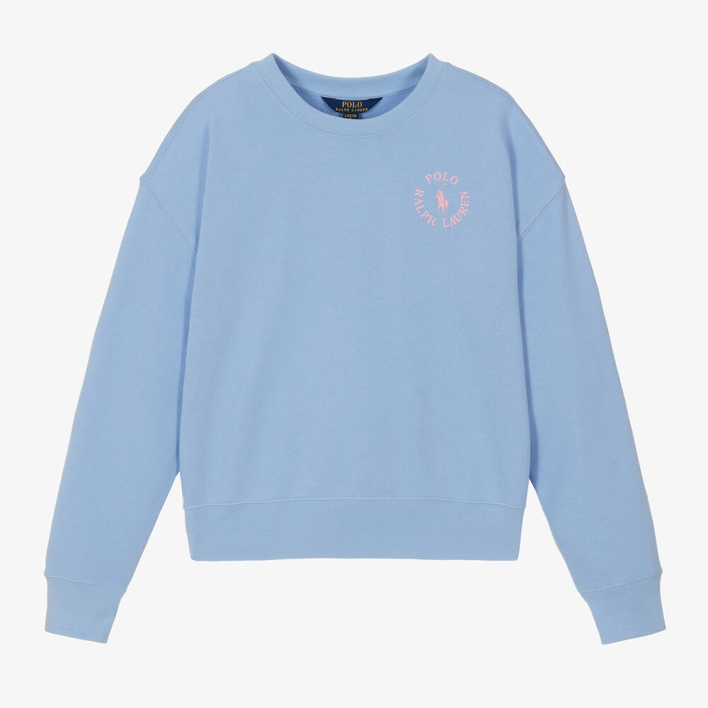 Ralph Lauren - Teen Girls Blue Cotton Logo Sweatshirt | Childrensalon