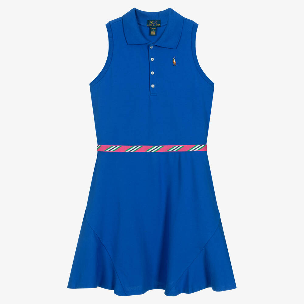 Polo Ralph Lauren - Robe polo bleue en piqué de coton | Childrensalon
