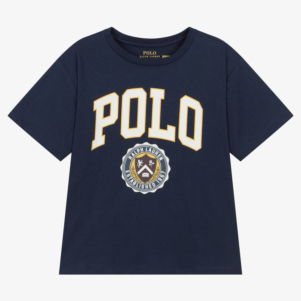 Ralph Lauren - Blaues College-Baumwoll-T-Shirt | Childrensalon
