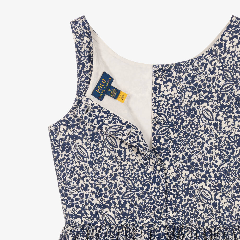 رالف لورين-فستان تينز بناتي قطن لون كحلي بطبعة ورود | Childrensalon Outlet