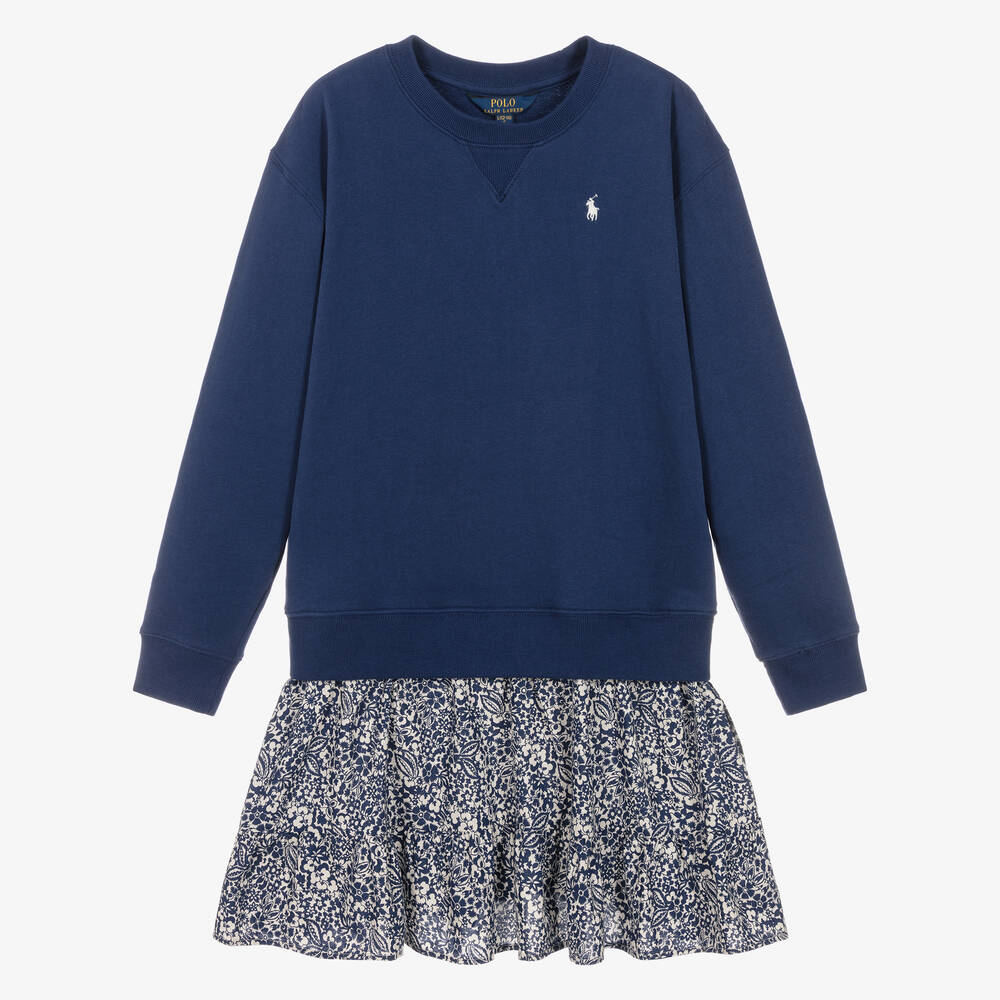 Ralph Lauren-Синее хлопковое платье в цветочек | Childrensalon Outlet