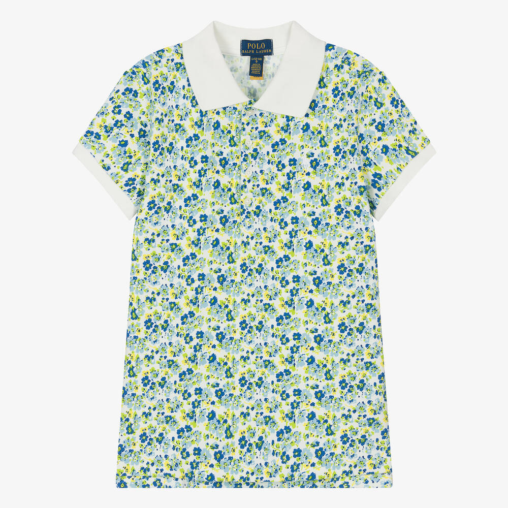 Ralph Lauren Teen Girls Blue Floral Print Cotton Polo Shirt Childrensalon Outlet