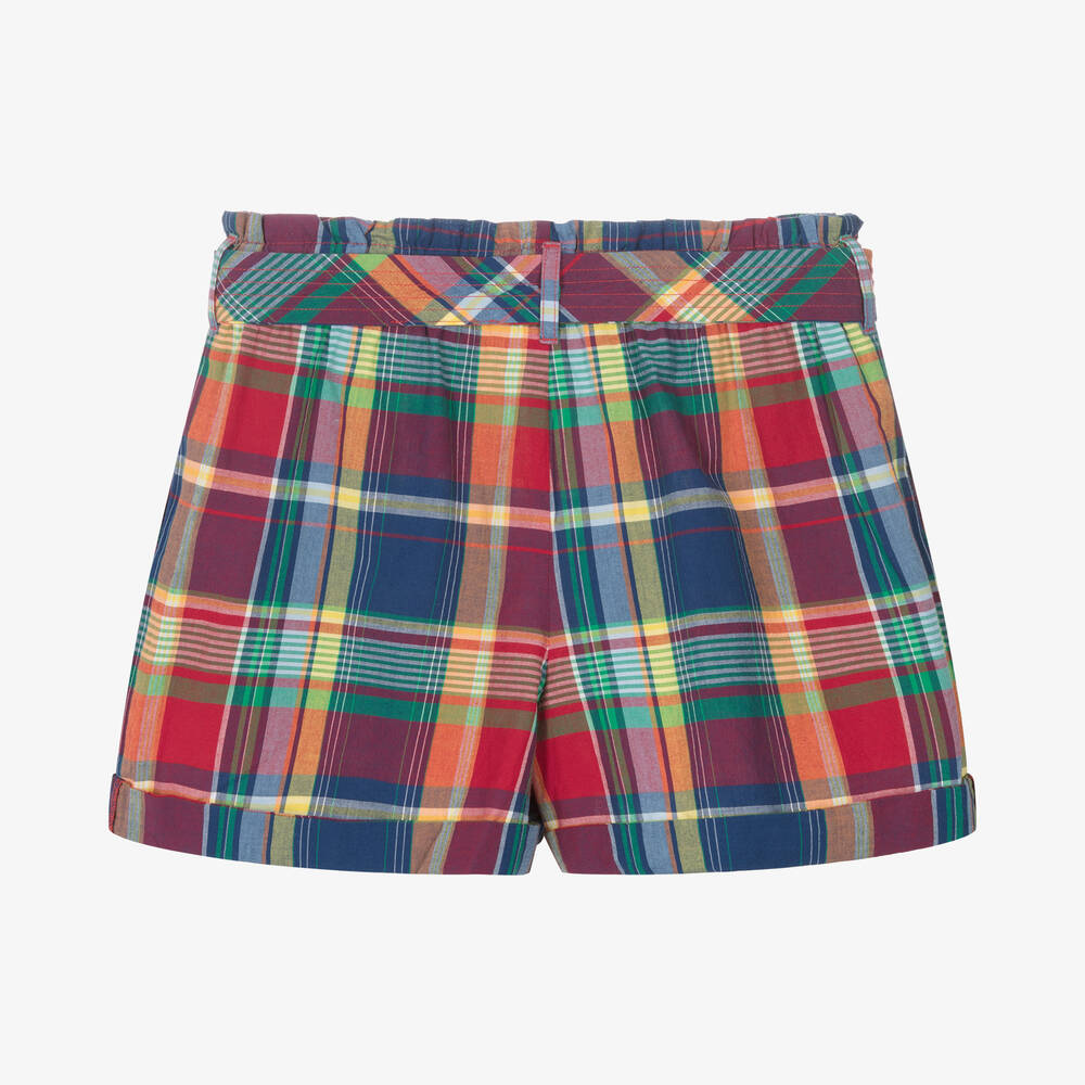 Ralph Lauren-Teen Girls Blue Madras Cotton Shorts  | Childrensalon Outlet
