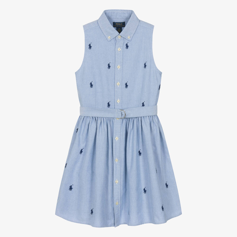 Ralph Lauren Teen Girls Blue Oxford Cotton Shirt Dress Childrensalon Outlet