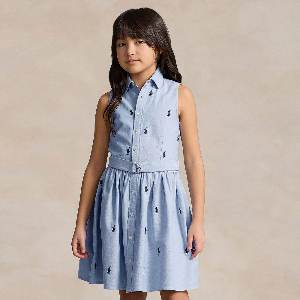 Ralph Lauren Teen Girls Blue Oxford Cotton Shirt Dress Childrensalon Outlet
