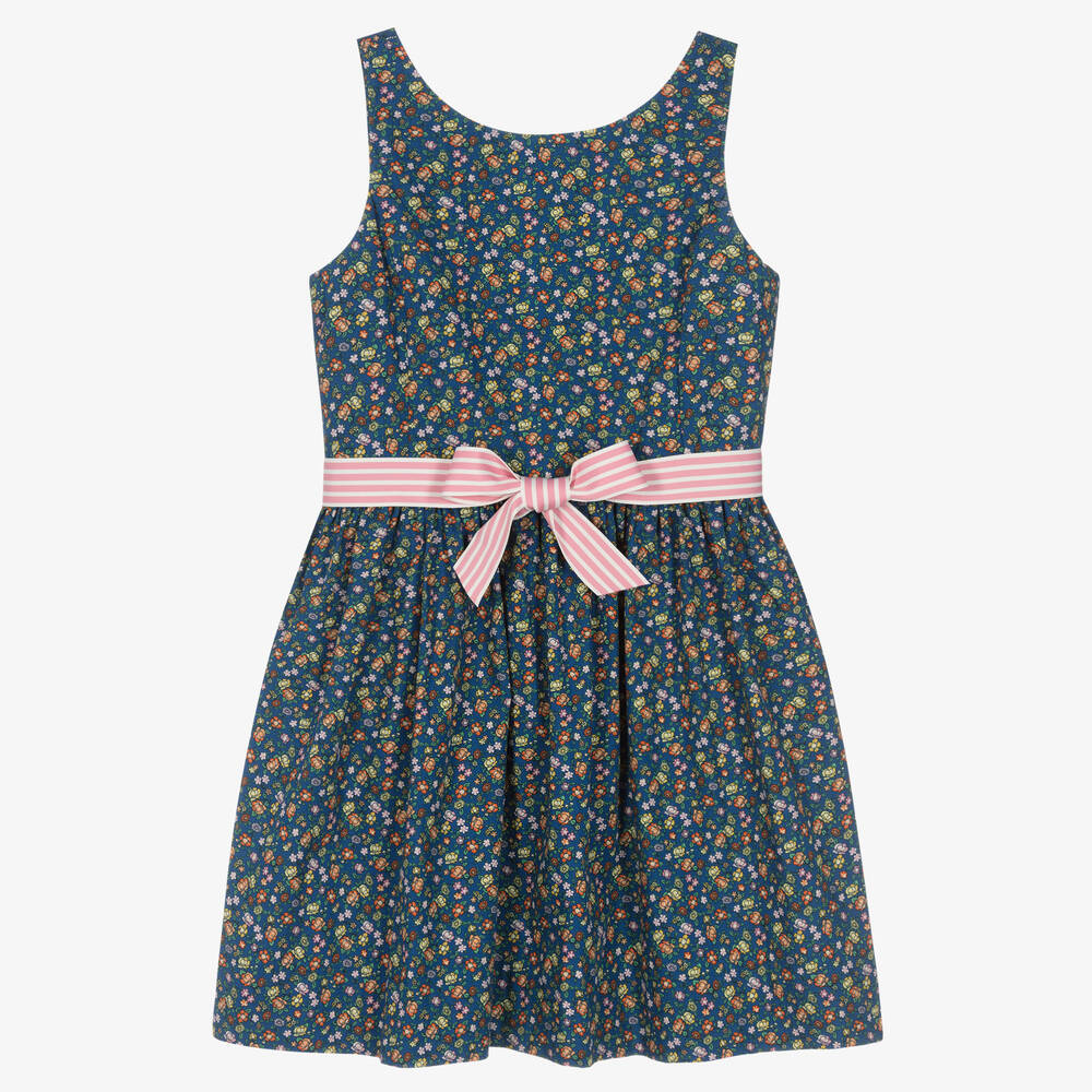 Ralph Lauren - Robe coton bleu et rose à fleurs | Childrensalon