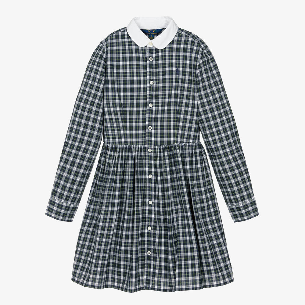 Ralph Lauren - Teen Girls Blue Plaid Check Shirt Dress | Childrensalon