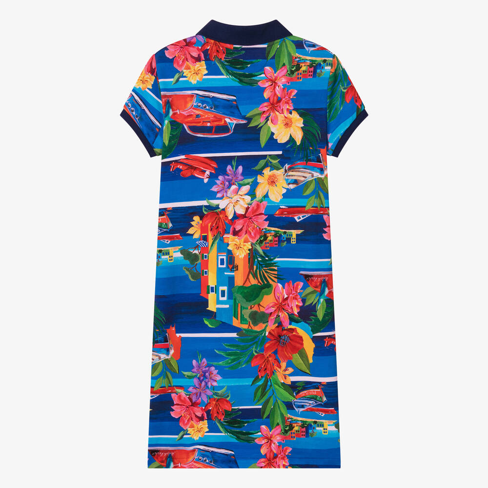 Ralph Lauren-فستان بولو قطن بيكيه لون أزرق للمراهقات | Childrensalon Outlet