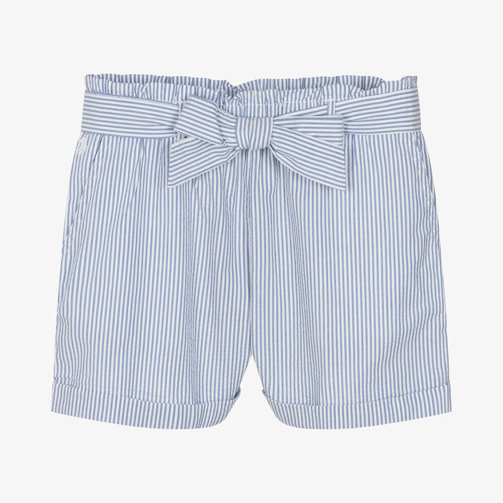 Ralph Lauren - Teen Girls Blue Stripe Cotton Shorts | Childrensalon