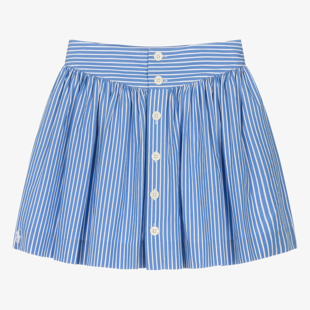 Ralph Lauren-Teen Girls Blue Stripe Cotton Skirt | Childrensalon Outlet