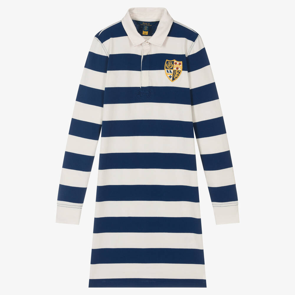 Polo Ralph Lauren - Robe rayée bleue Ado fille | Childrensalon