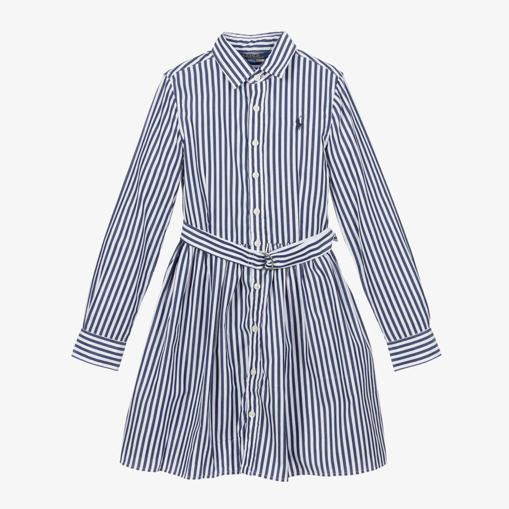 Ralph Lauren-Teen Girls Blue Striped Cotton Shirt Dress | Childrensalon Outlet