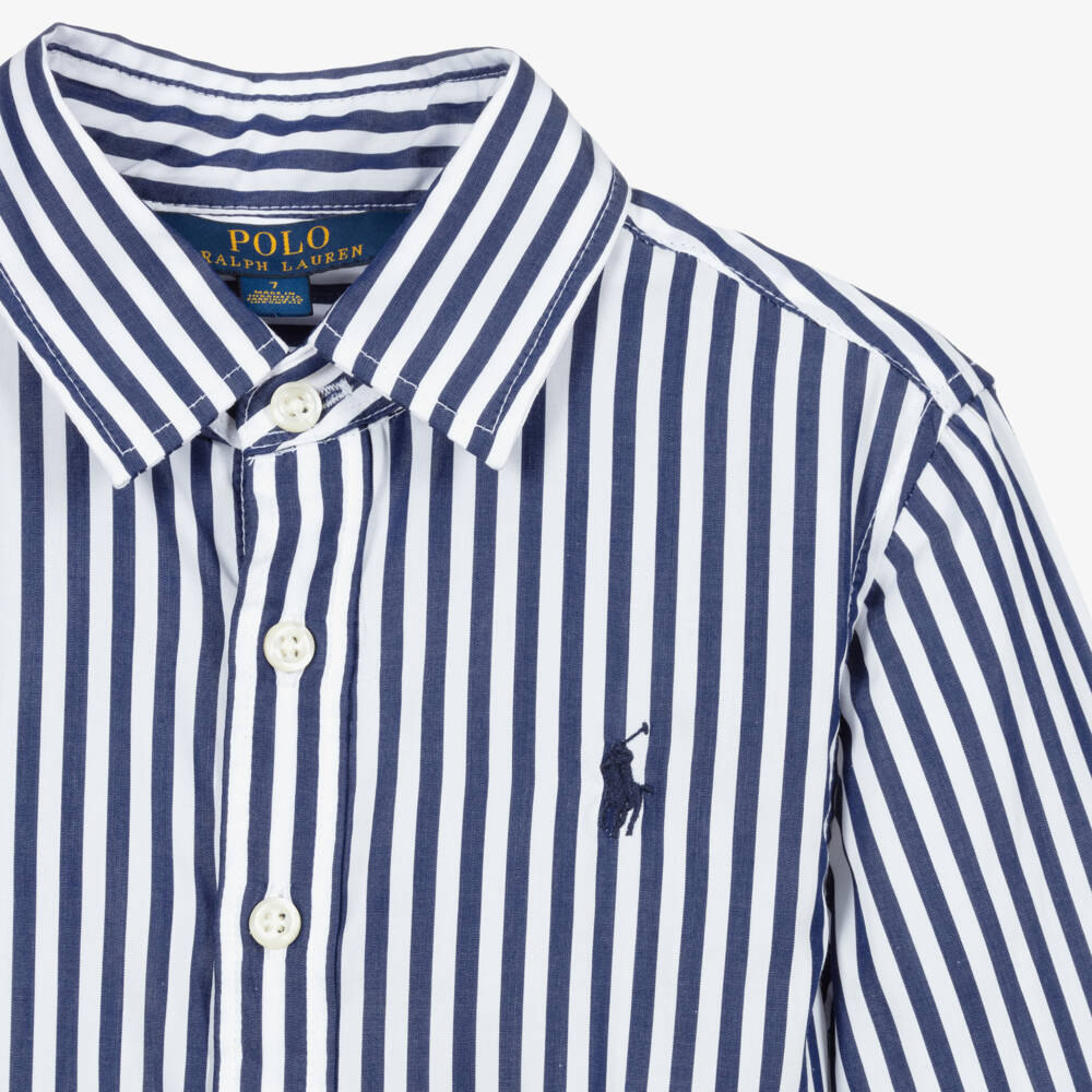 Ralph Lauren-Teen Girls Blue Striped Cotton Shirt Dress | Childrensalon Outlet