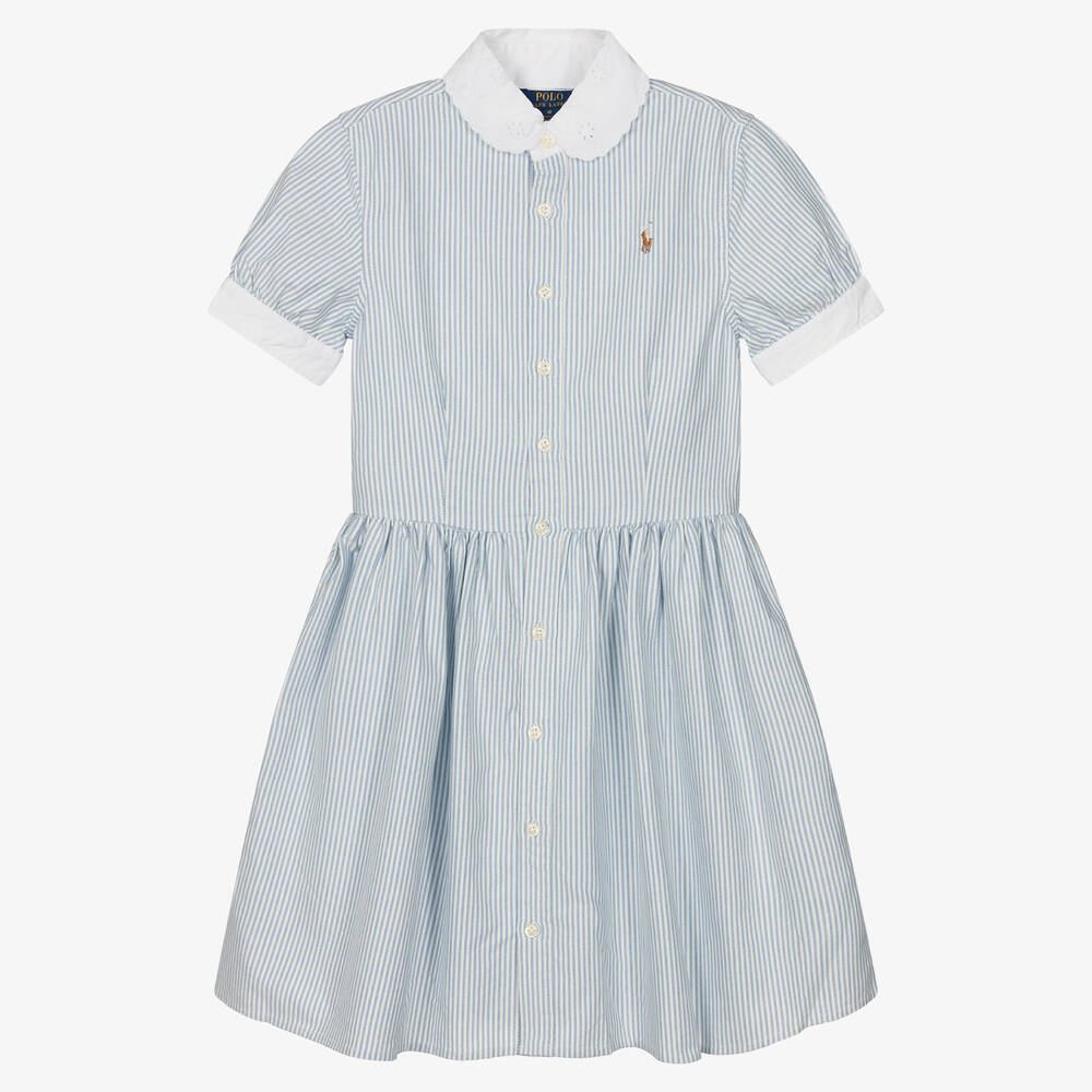 Polo Ralph Lauren - Robe rayée bleue Ado | Childrensalon