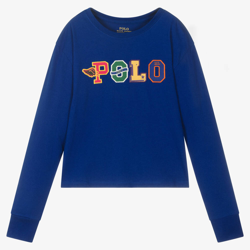 Polo Ralph Lauren - توب تينز بناتي قطن لون أزرق | Childrensalon