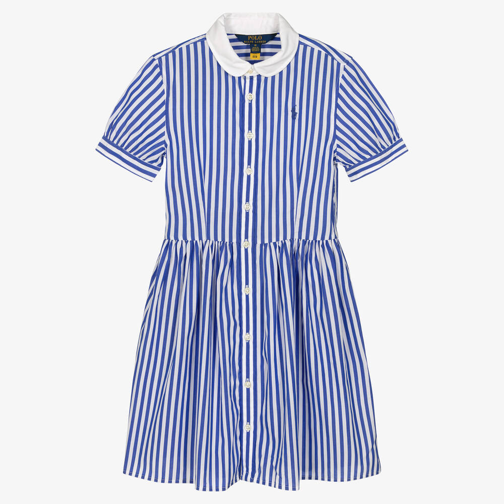 Polo Ralph Lauren Teen Girls Blue White Striped Cotton Dress
