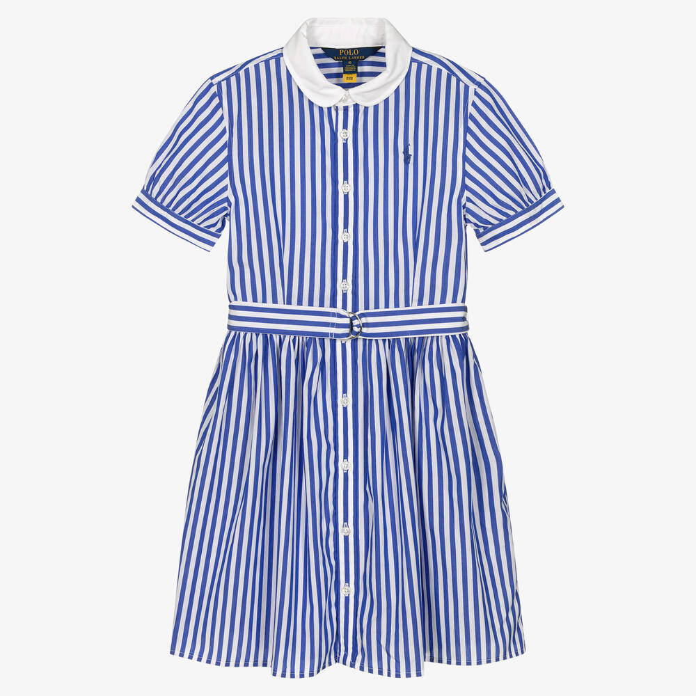 Polo Ralph Lauren - Teen Girls Blue & White Striped Cotton Dress | Childrensalon