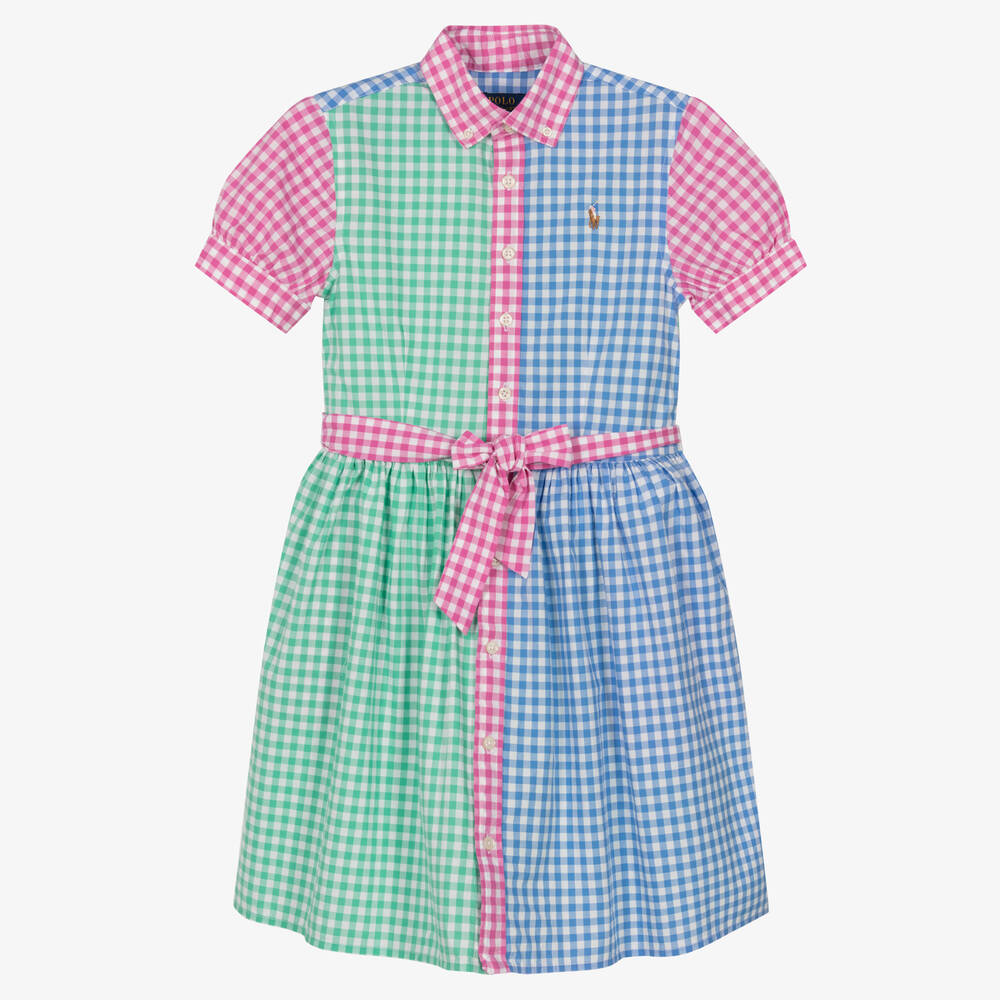 Ralph Lauren - فستان قميص تينز بناتي قطن بوبلين بألوان بلوك | Childrensalon