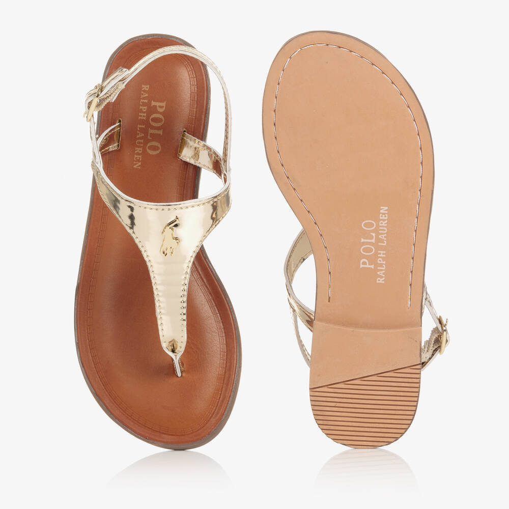 Ralph Lauren Teen Girls Gold Faux Leather Logo Sandals
