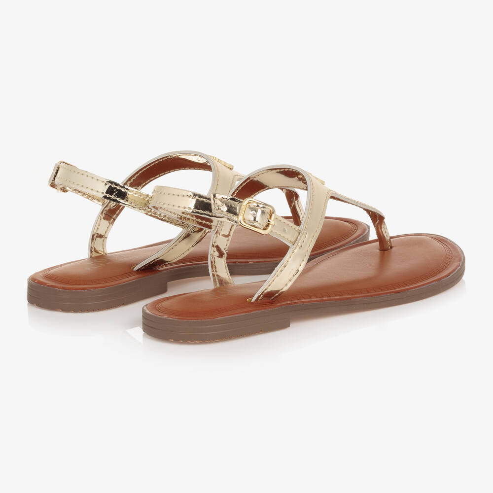 Ralph Lauren Teen Girls Gold Faux Leather Logo Sandals