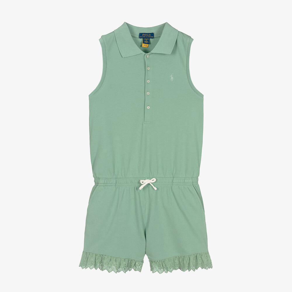 Polo Ralph Lauren-Teen Girls Green Cotton Polo Playsuit | Childrensalon Outlet