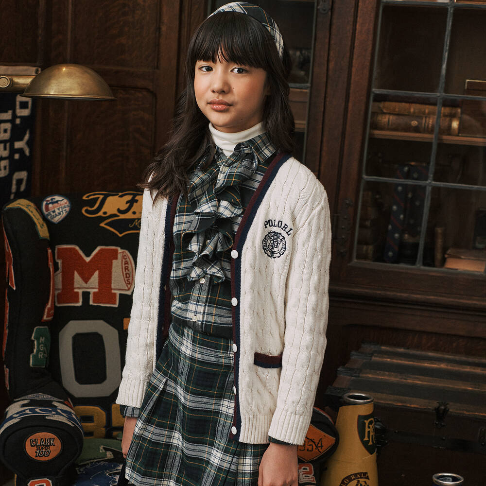 Ralph Lauren-Teen Girls Green Cotton Tartan Frill Blouse | Childrensalon Outlet