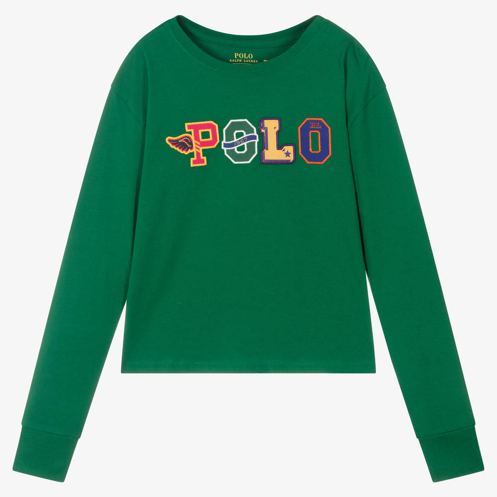 Polo Ralph Lauren - توب تينز بناتي قطن لون أخضر | Childrensalon