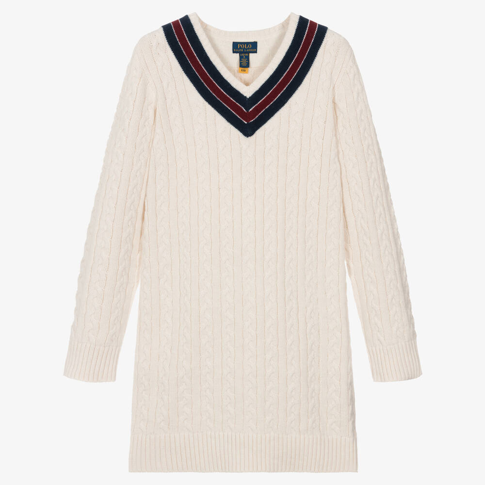 Ralph Lauren - Teen Girls Ivory Cotton Cable-Knit Dress | Childrensalon