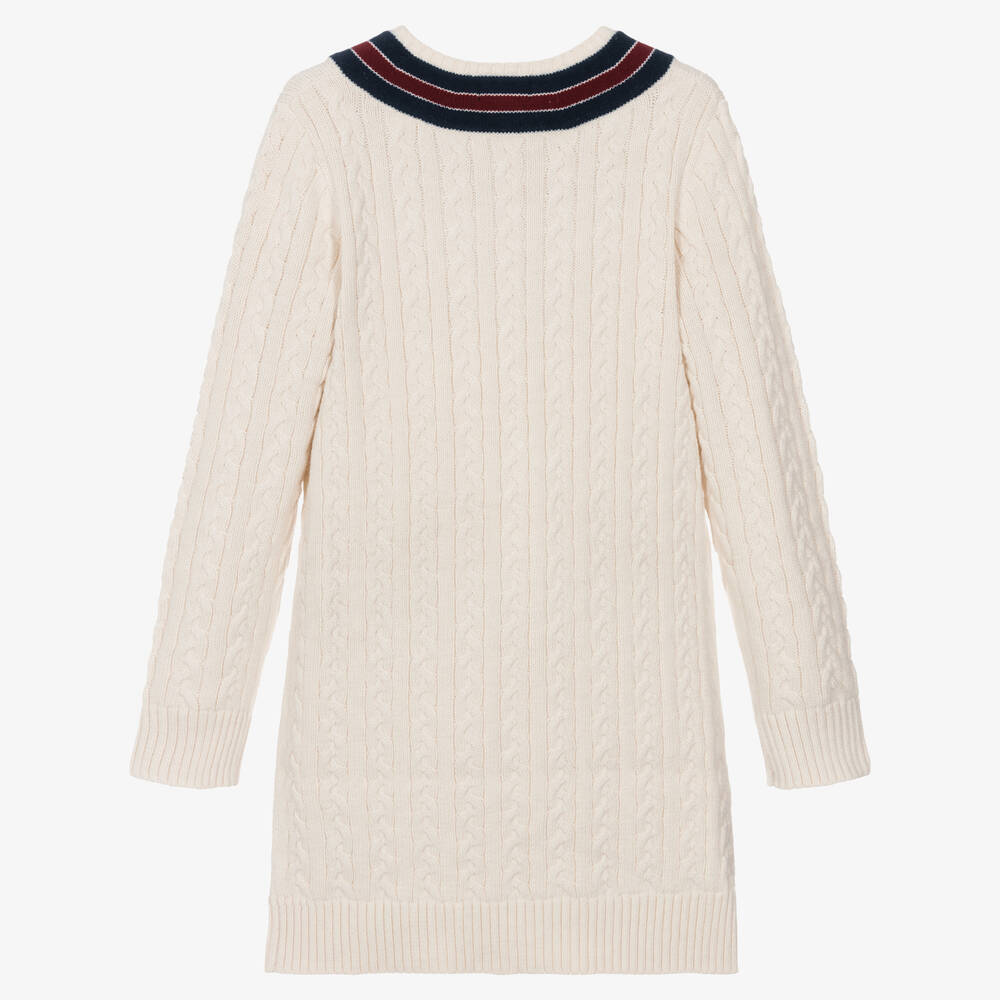 Ralph Lauren Teen Girls Ivory Cotton Cable Knit Dress