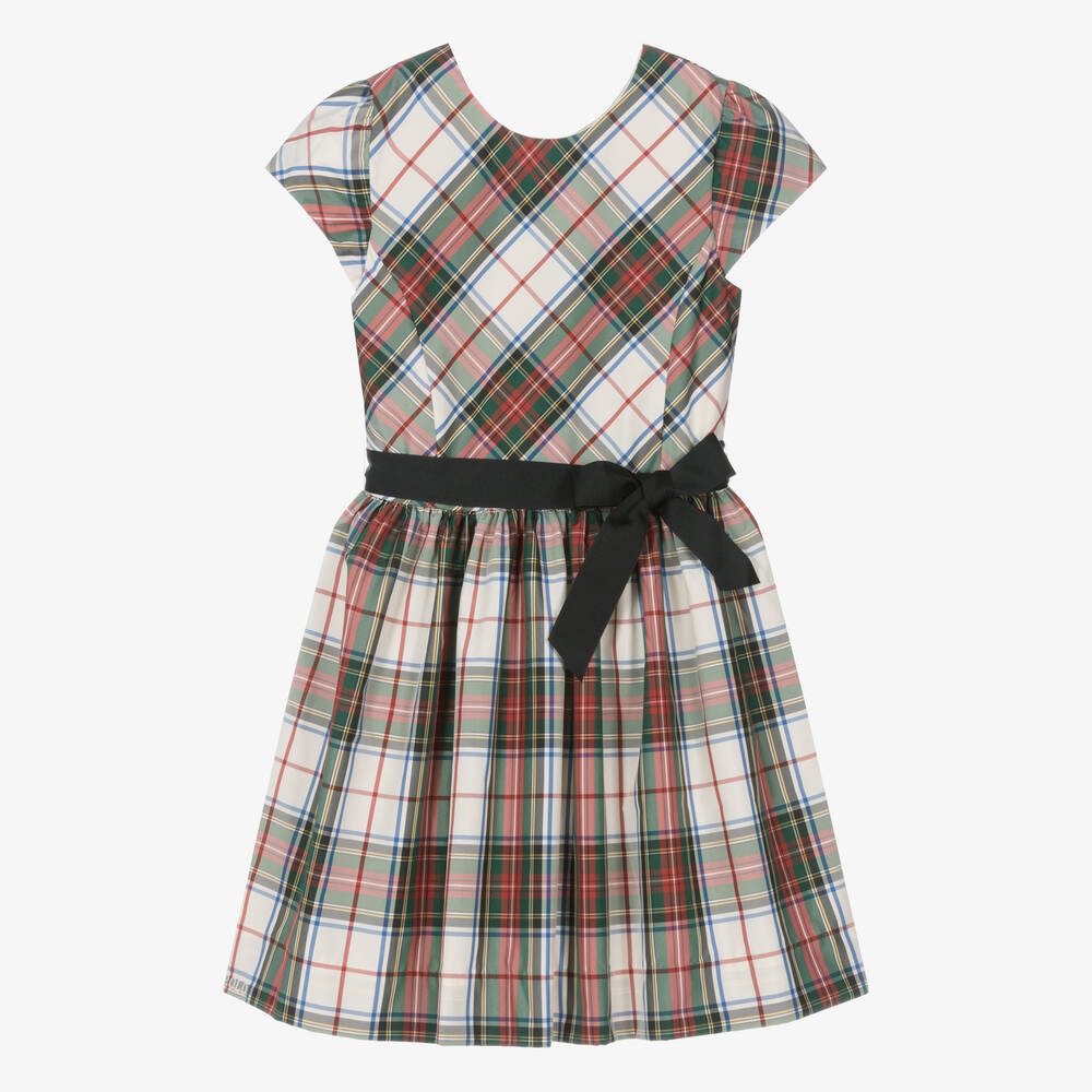 Ralph Lauren - Teen Girls Ivory & Green Tartan Taffeta Dress | Childrensalon