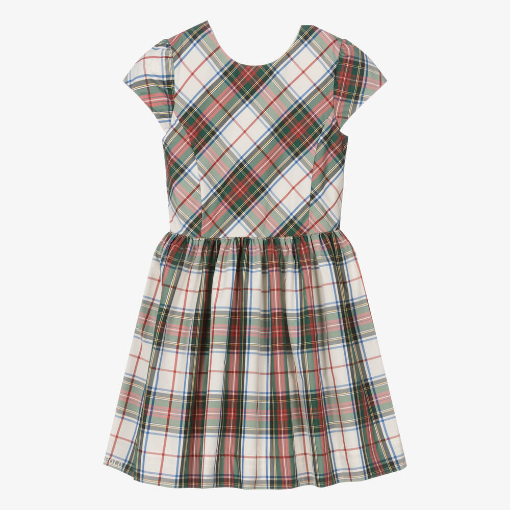 Ralph Lauren-Teen Girls Ivory & Green Tartan Taffeta Dress | Childrensalon Outlet