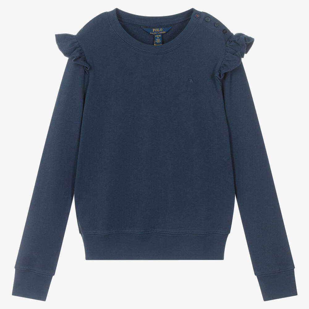 Polo Ralph Lauren - Sweat bleu à volants ado fille | Childrensalon