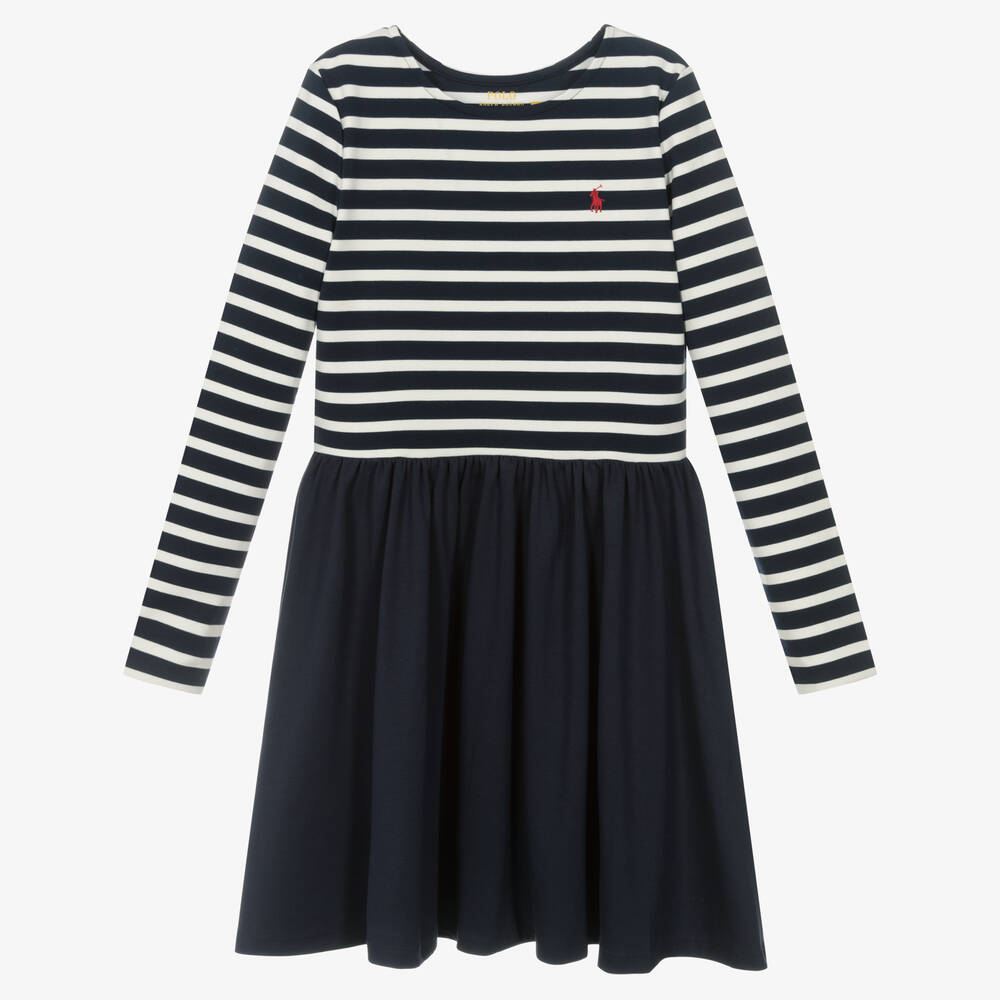 Polo Ralph Lauren - Navyblaues Teen Streifenkleid (M) | Childrensalon