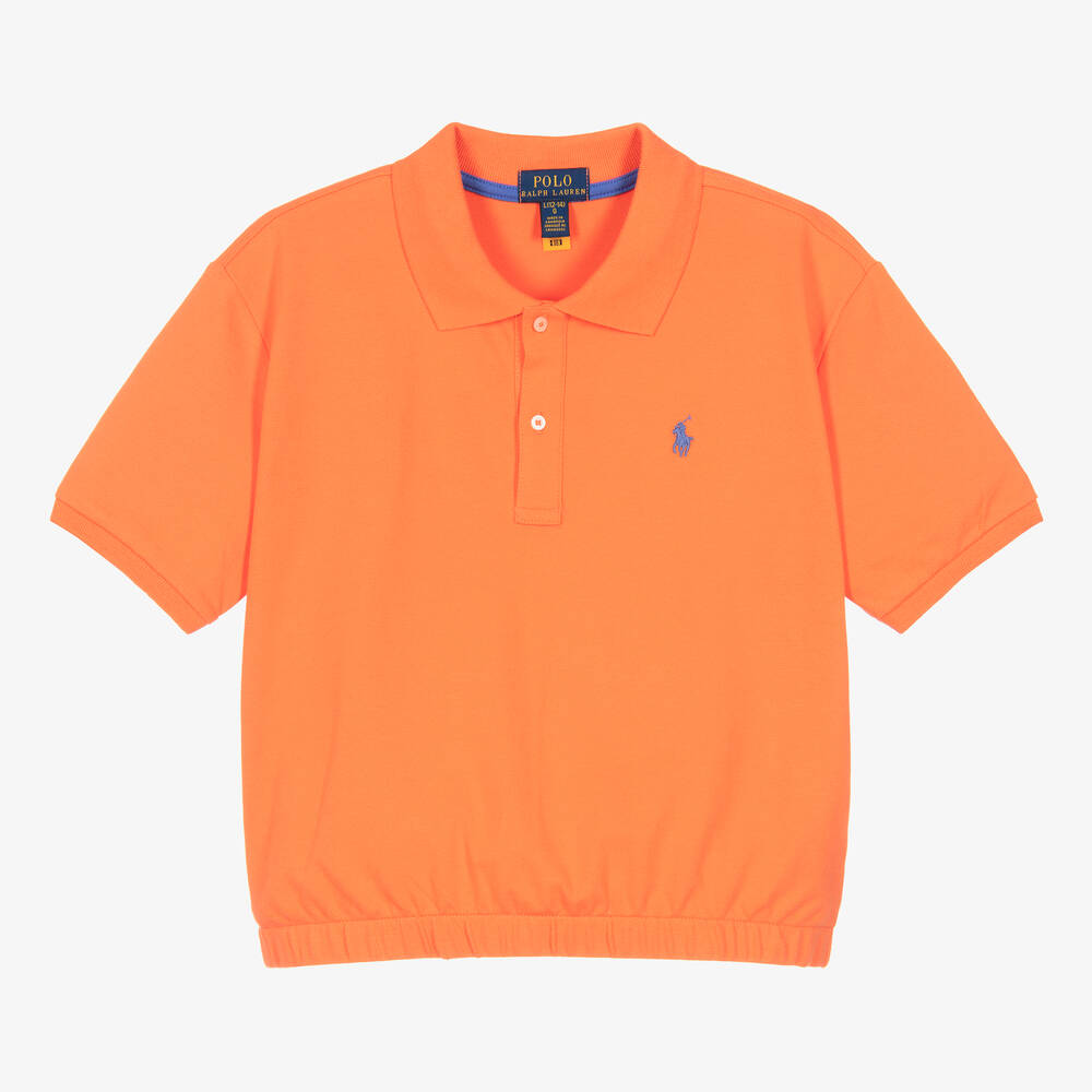 Ralph Lauren - Teen Girls Orange Cotton Polo Shirt | Childrensalon