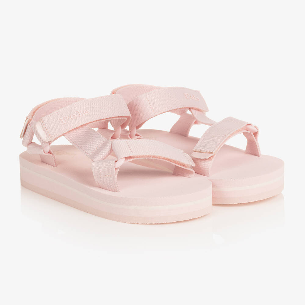 Polo Ralph Lauren - Sandales rose pâle à scratch fille | Childrensalon