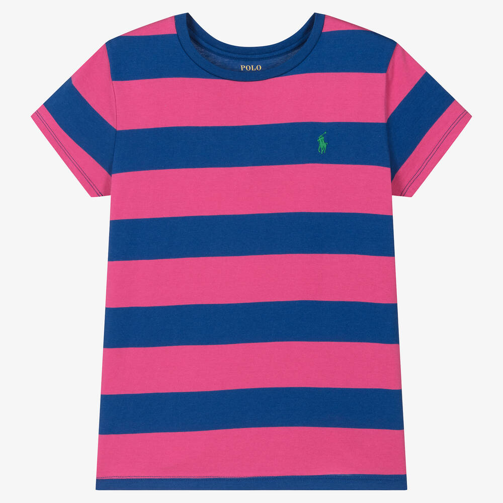 Ralph Lauren - T-shirt rose et bleu en coton ado | Childrensalon