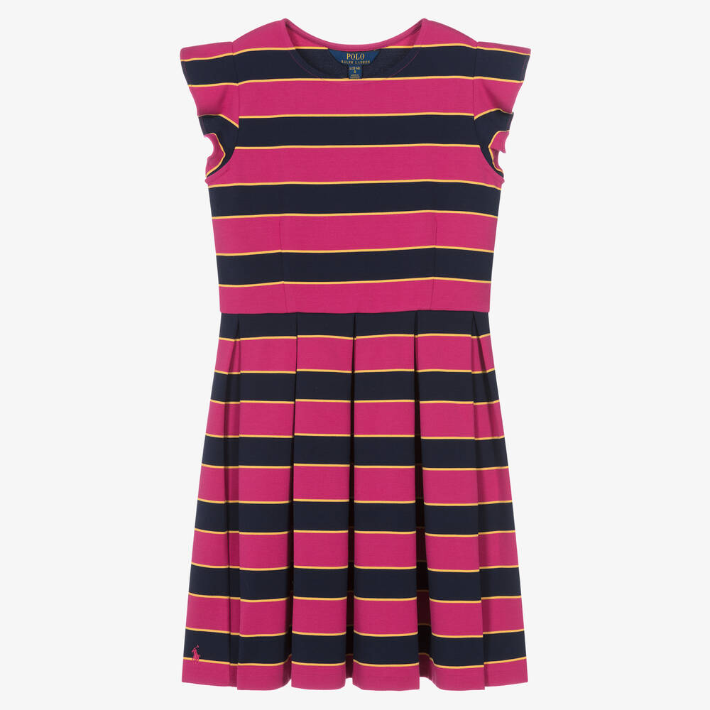 Ralph Lauren - Розовое платье из хлопка в синюю полоску | Childrensalon