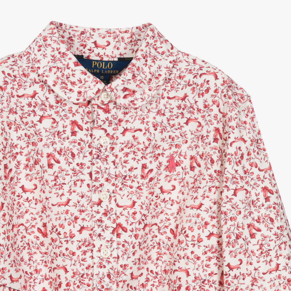 Ralph Lauren-فستان بطبعة ورود قطن لون زهري تينز بناتي | Childrensalon Outlet