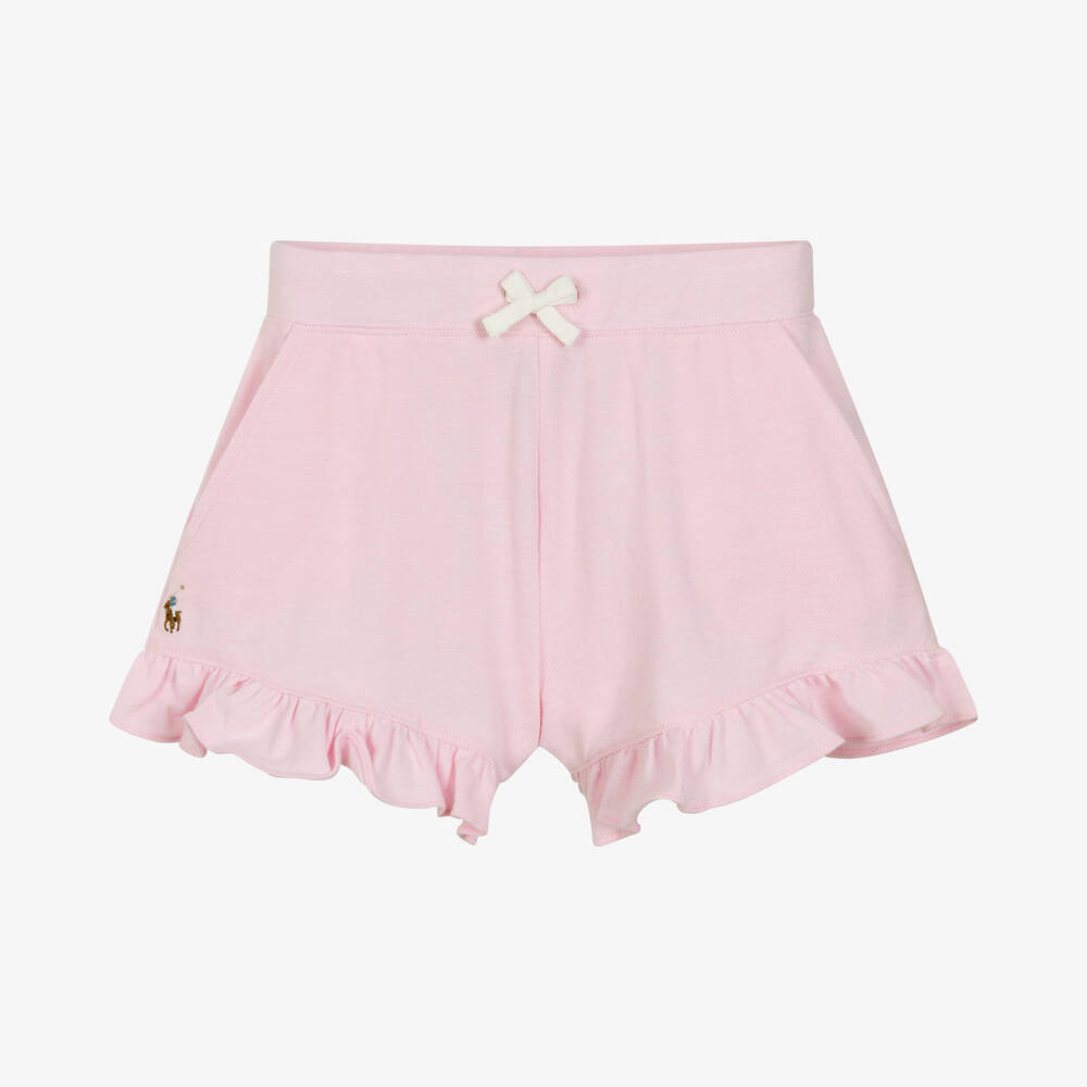 Ralph Lauren - Teen Girls Pink Cotton Piqué Frill Shorts | Childrensalon