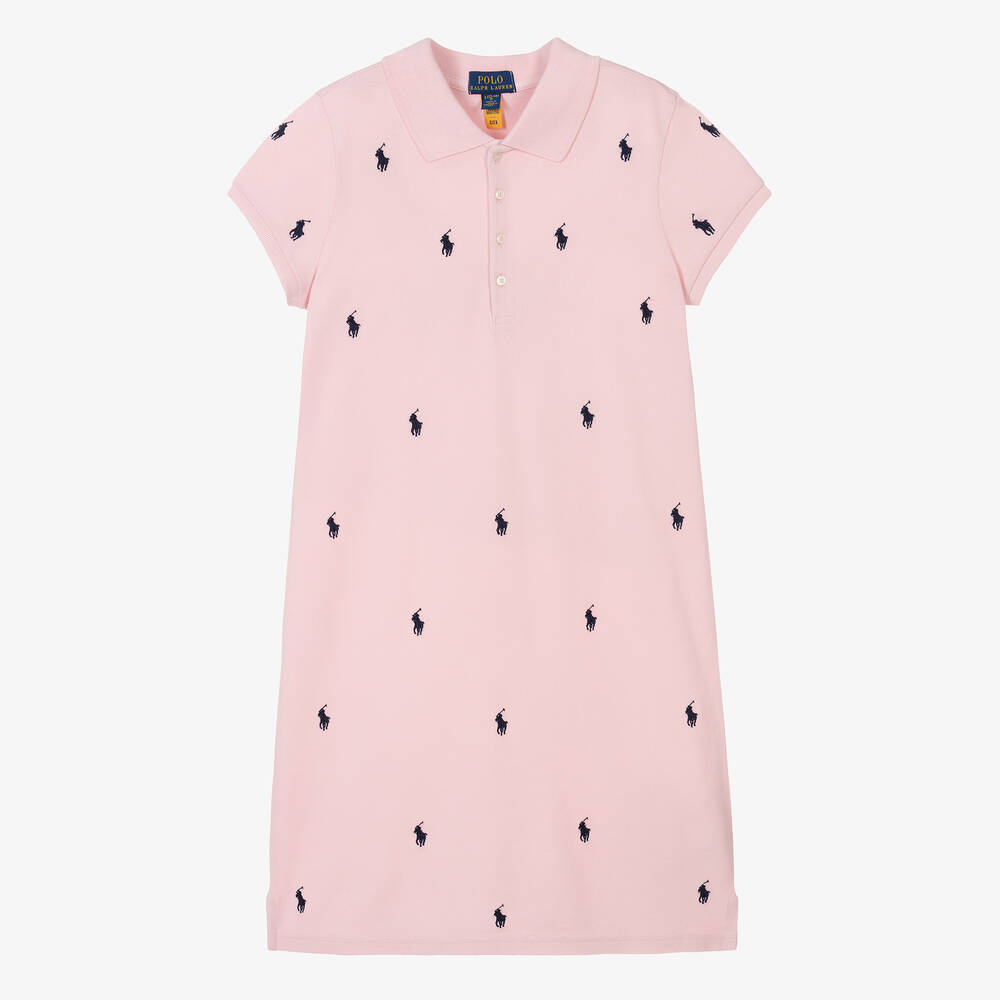 Ralph Lauren - Teen Girls Pink Cotton Polo Shirt Dress | Childrensalon